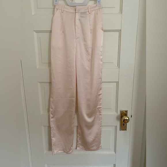 Champagne Satin Straight Leg Pants - Picture 2 of 5